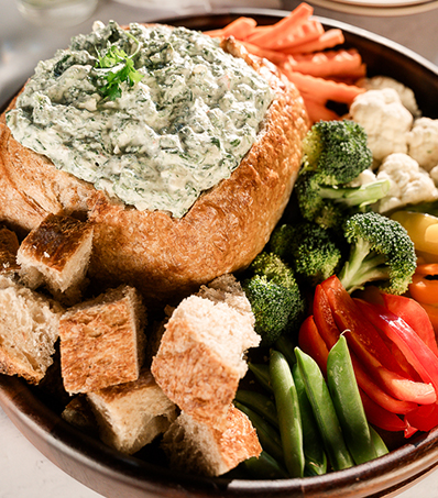 Tofu Spinach Dip in Sourdough Bowl