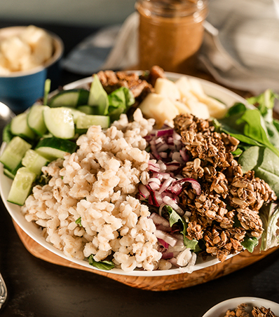 Balsamic Fig Grain Bowl with Crunchy Sunflower Seed & Flax topping