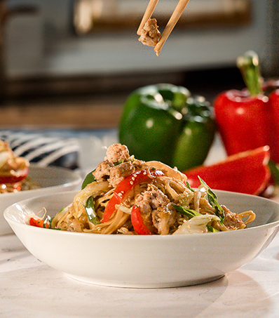 A colourful bowl of chow mein